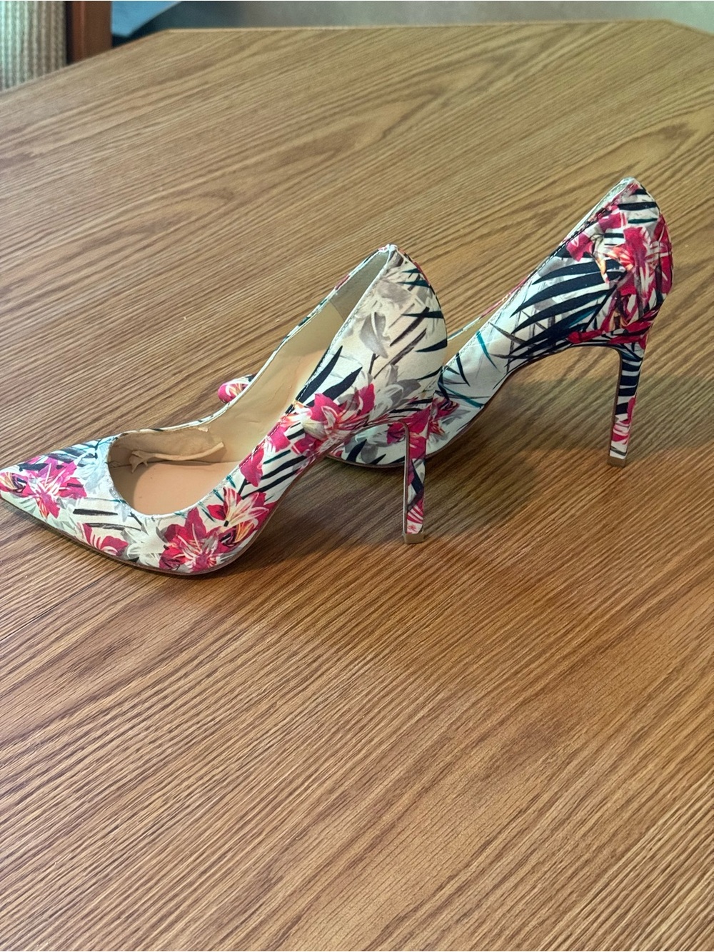 Ivanka Trump Floral Pointed Pumps in White and Pink